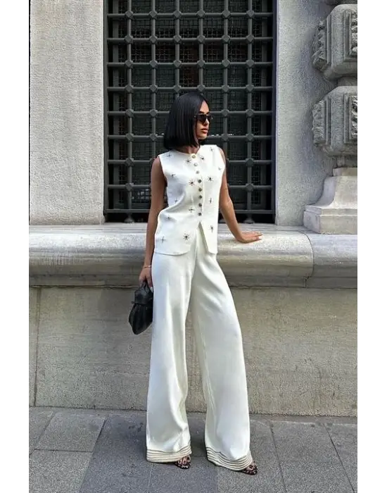 Paulo Gold Düğmeli Yelek Pantolon Takım 9976