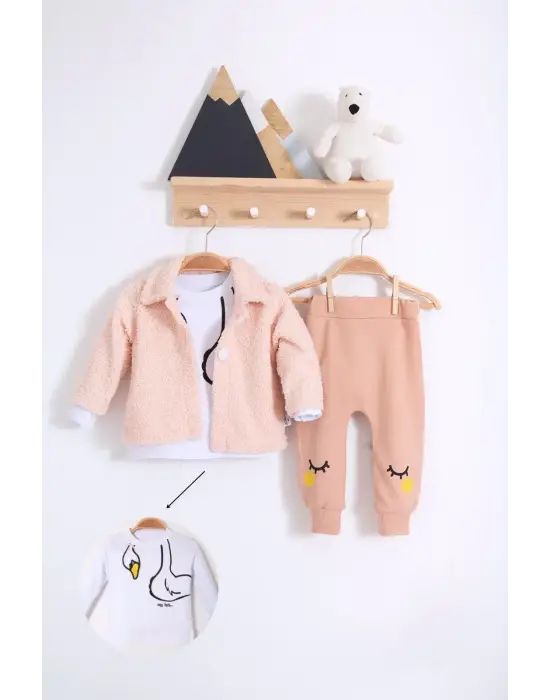 Peluş Hırkalı 3 Lü Kız Bebek Takım