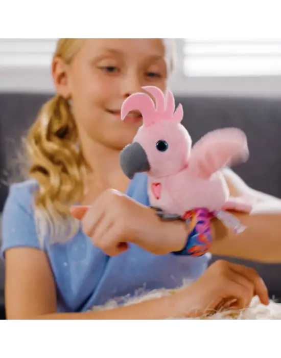Peluş Ses Tekrarlı Hayvan Bileklik Aksesuar - Pembe Papağan