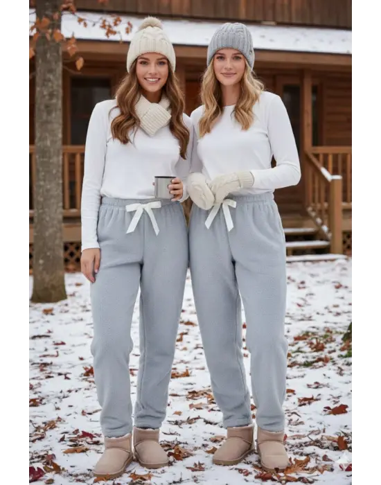 Açık Gri Peluşlu Pijama Alt Kadın Giyim