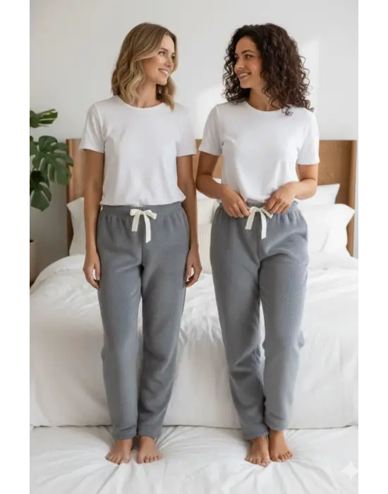 Peluşlu pijama alt koyu gri nr