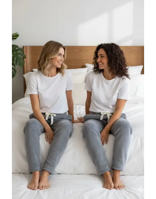 Peluşlu pijama alt koyu gri nr