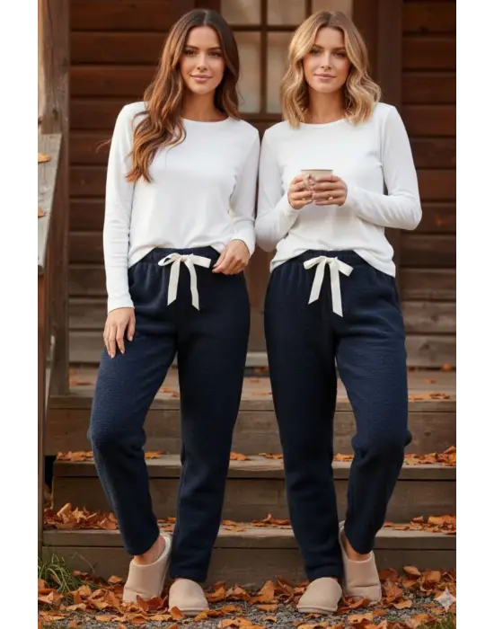 Lacivert Peluşlu Pijama Alt Kadın Giyim