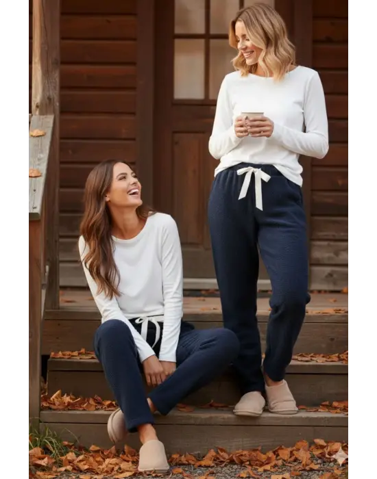 Lacivert Peluşlu Pijama Alt Kadın Giyim