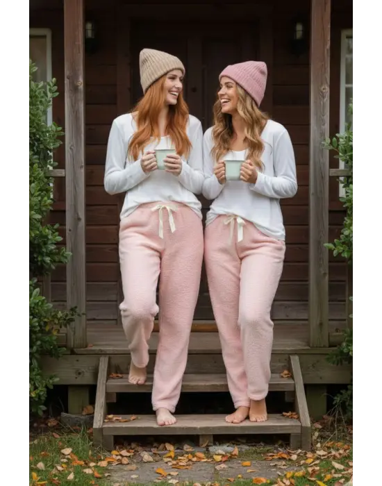 Peluşlu pijama alt pembe nr