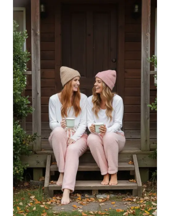 Peluşlu pijama alt pembe nr