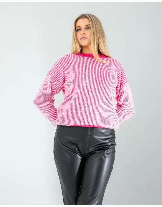 Modern Çizgili Triko Kazak