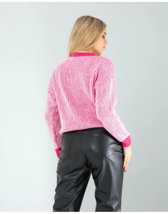 Modern Çizgili Triko Kazak