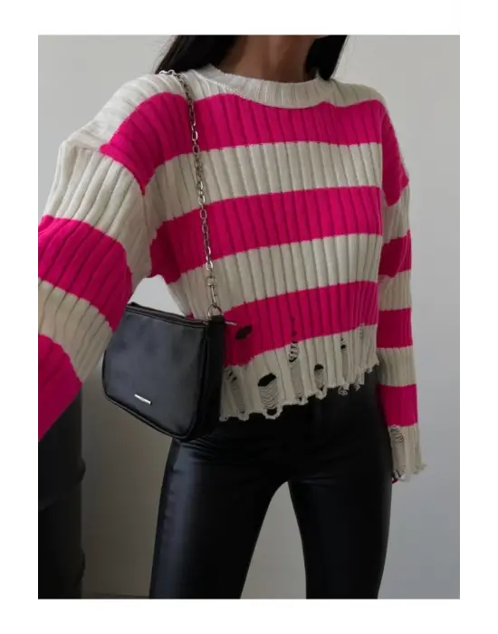 Modern Çizgili Triko Kazak