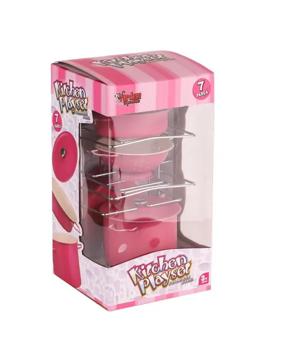 Omarı Pembe Emaye Tencere Tava Seti 7 Parça