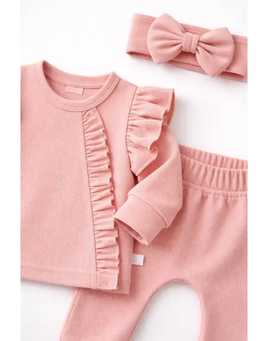 Pembe Fırfırlı 3’lü Kız Bebek Takımı
