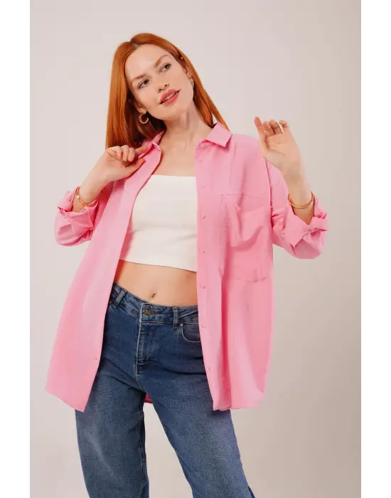 Omarı Pembe Salaş Kesim Cepli Gömlek