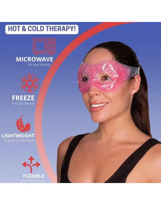 Pembe Jel Boncuklu Göz Maskesi, Soğuk & Sıcak Kullanım Rahatlatıcı Terapi Maskesi