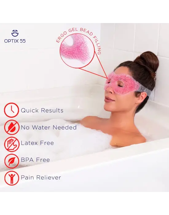 Pembe Jel Boncuklu Göz Maskesi, Soğuk & Sıcak Kullanım Rahatlatıcı Terapi Maskesi