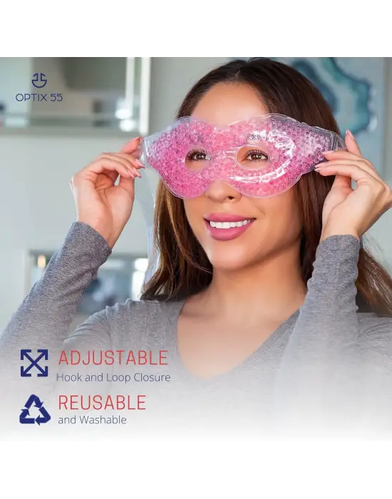 Pembe Jel Boncuklu Göz Maskesi, Soğuk & Sıcak Kullanım Rahatlatıcı Terapi Maskesi