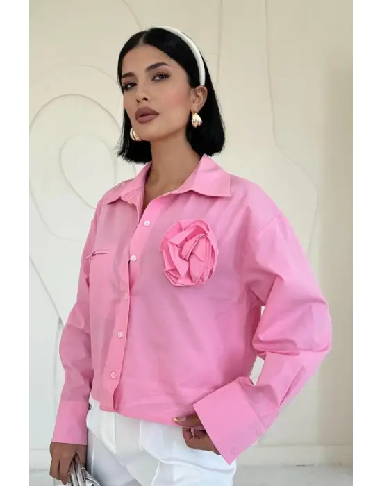 Omarı Pembe Poplin Cepli Gömlek