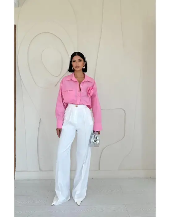 Omarı Pembe Poplin Cepli Gömlek