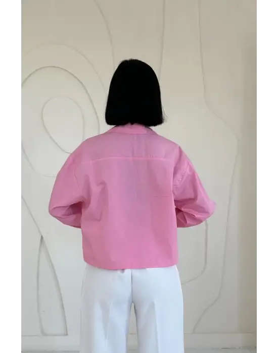 Omarı Pembe Poplin Cepli Gömlek