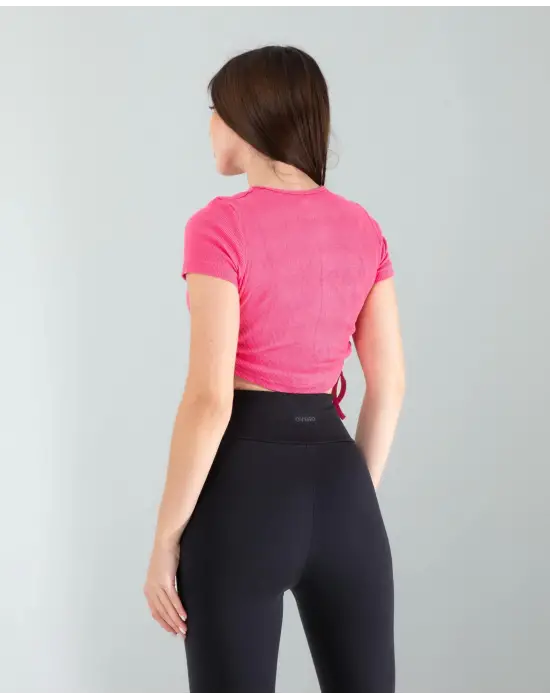 Omarı Elegan Pembe Crop Bluz