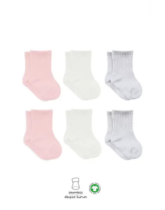 Omarı Rahat ve Şık Penye Soket Çorap Seti - Pembe Ekru Gri