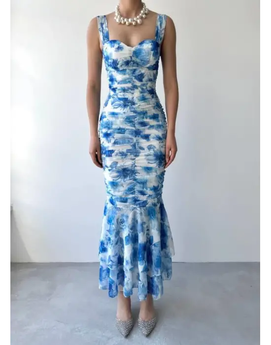 Omarı Elegan Büzgü Detaylı Elbise