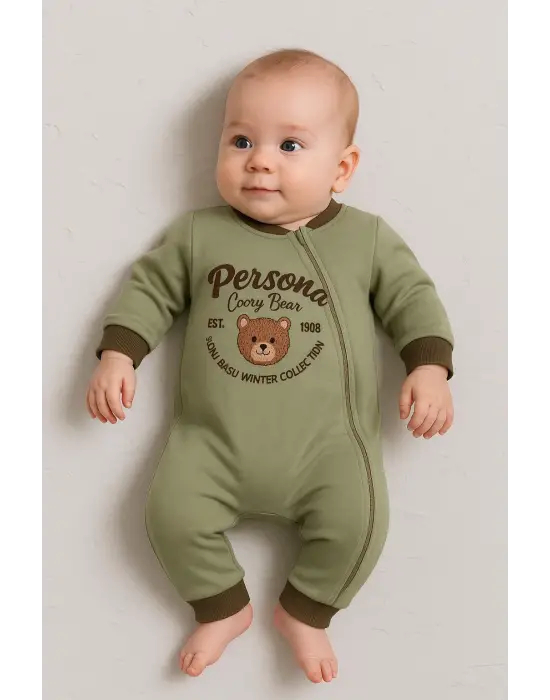 Persona Bear Nakışlı % 100 Pamuk Erkek Bebek Tulum