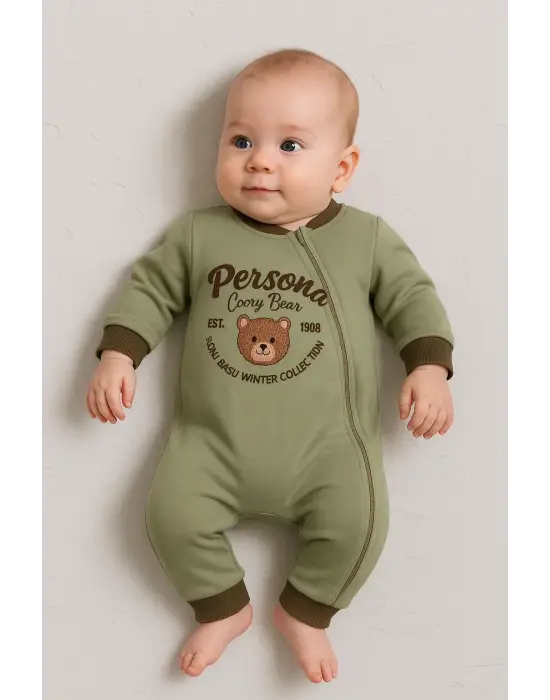 Persona Bear Nakışlı % 100 Pamuk Erkek Bebek Tulum