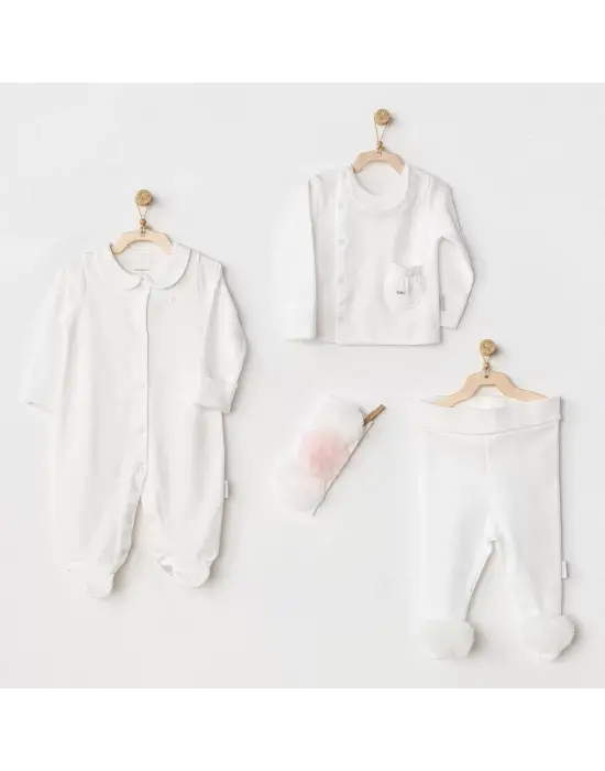 Omarı Tüllü Newborn Bebek Seti Ekru