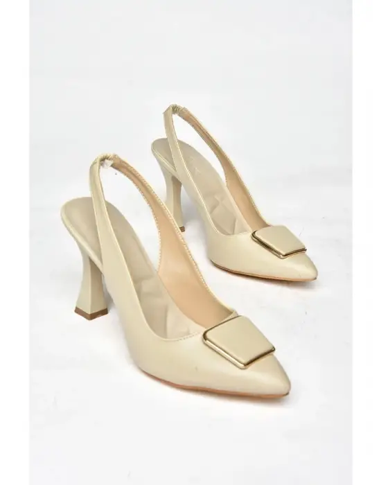 Pıert Bej Cilt Topuklu Ayakkabı