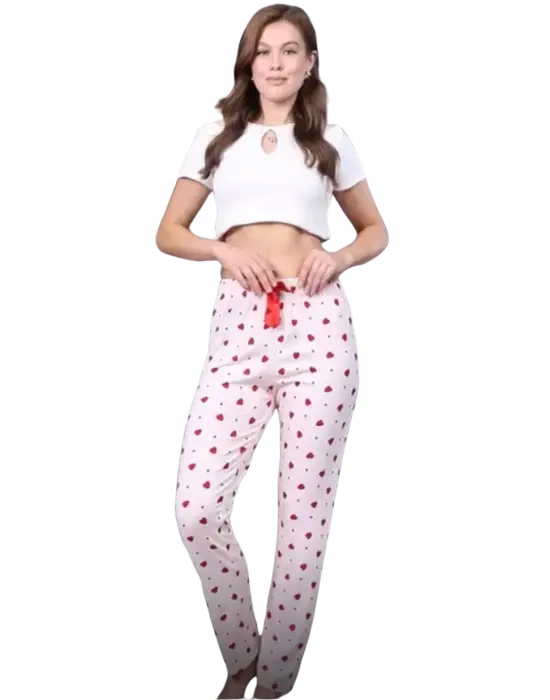 Çilek Desenli Pijama Altı Pembe Kadın Giyim