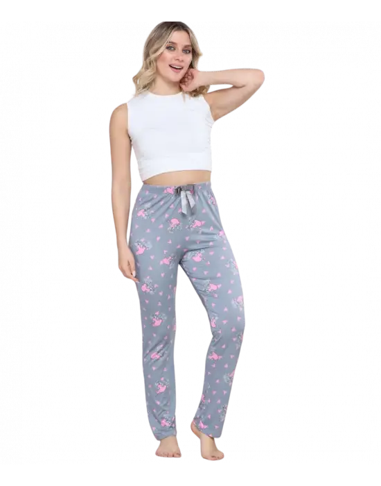 Gri Kalp Desenli Pijama Altı Kadın Giyim
