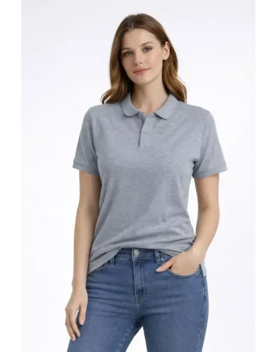 Pike Kumaş Düğmeli Yaka Regular Rahat Günlük Kısa Kol Tişört T-shirt - Gri