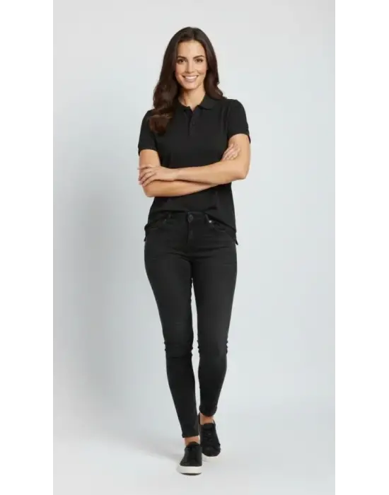 Pike Kumaş Düğmeli Yaka Regular Rahat Günlük Kısa Kol Tişört T-shirt - Siyah