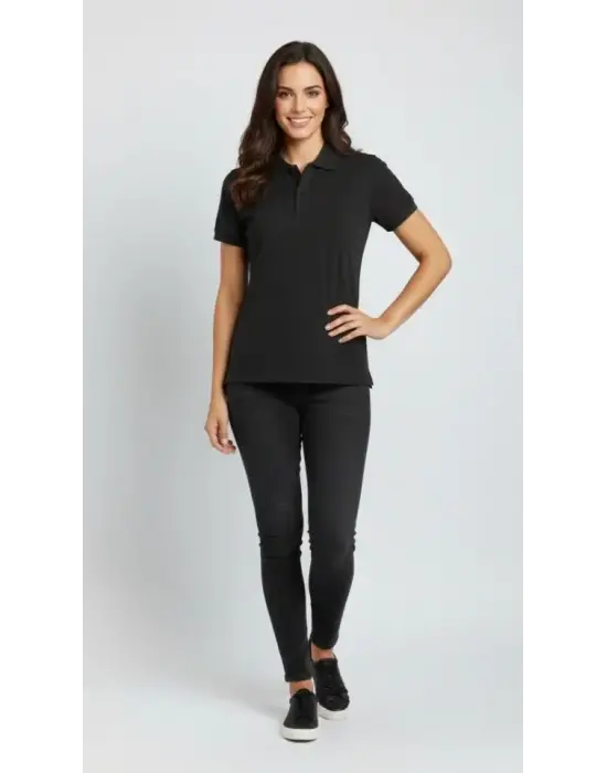 Pike Kumaş Düğmeli Yaka Regular Rahat Günlük Kısa Kol Tişört T-shirt - Siyah