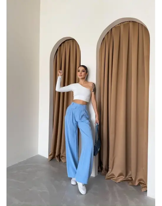 PİLE VE CEP KAPAK DEYALI SALAŞ PANTOLON - Mavi