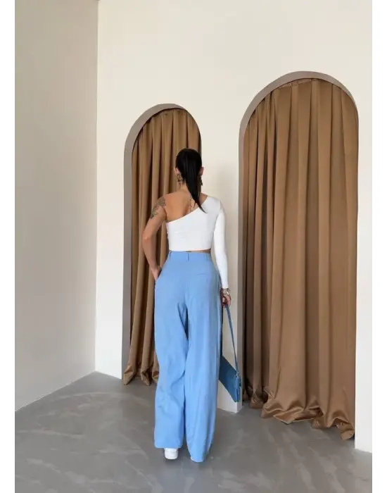 Omarı Rahat Kullanımlı Mavi Salaş Pantolon