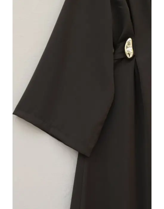 Pileli Beli Kemerli Toka Detaylı Modal Elbise  -Kamuflaj