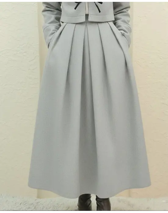 Şık Pileli Fermuarlı Kaşe Etek