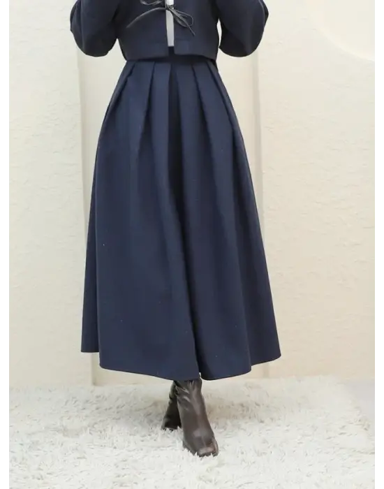 Pileli Fermuarlı Kaşe Etek -Laci