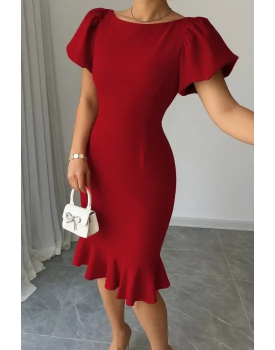 Omarı Pileli Janjan Krep Elbise