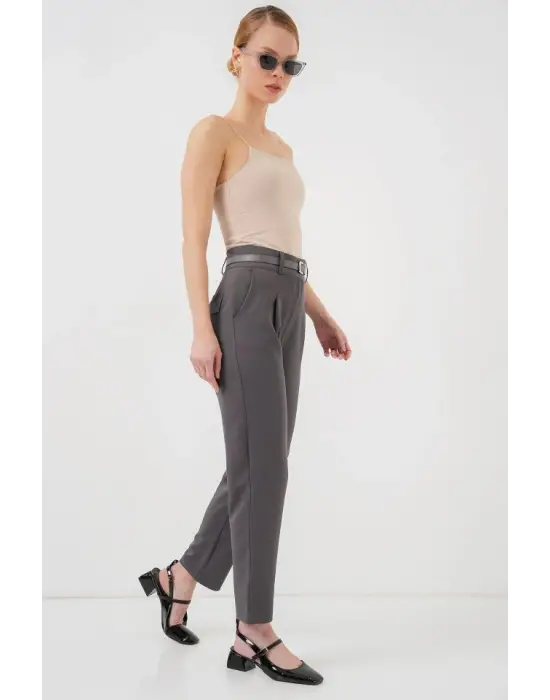Pileli Kemerli Kumaş Pantolon 6725 - Antrasit