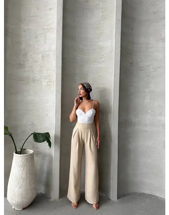 Modern Pileli Keten Pantolon