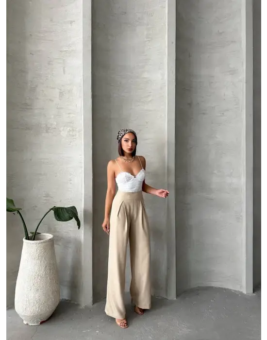 Modern Pileli Keten Pantolon