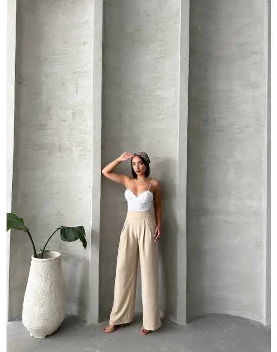 Modern Pileli Keten Pantolon