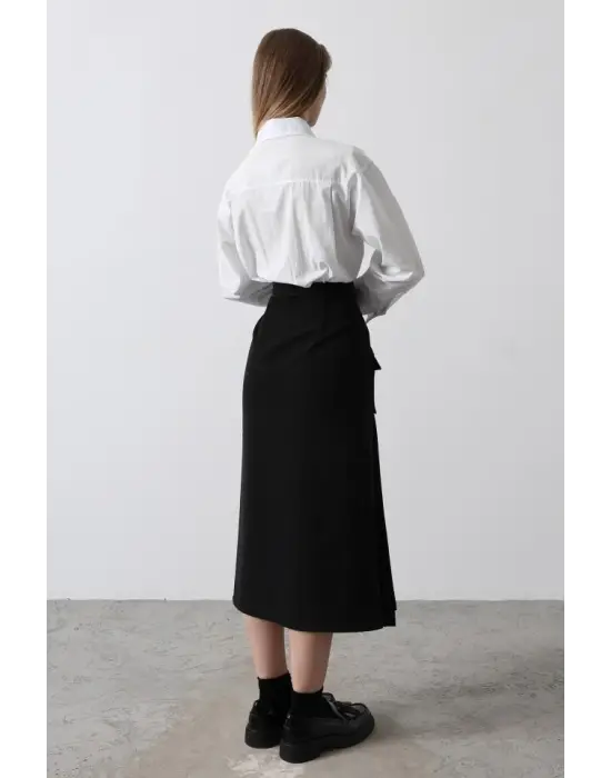 Pileli Kontrast Gömlek Elbise - Beyaz