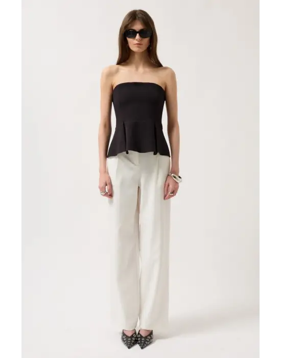 Pileli Straplez Bluz