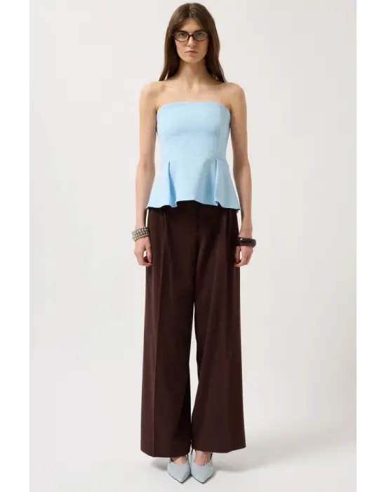 Pileli Straplez Bluz