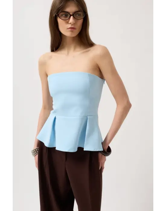 Pileli Straplez Bluz