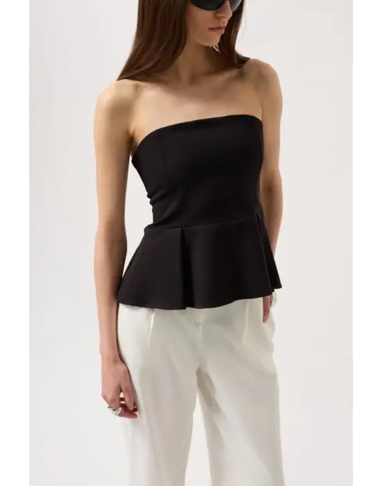 Pileli Straplez Bluz