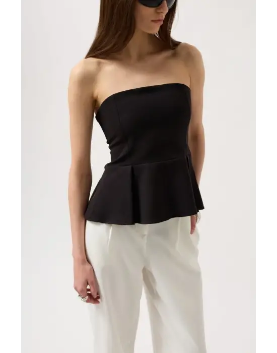 Pileli Straplez Bluz